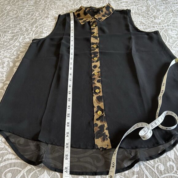 Edge Top Women M Black Leopard Gold Button Sheer Collar Office Party Maximalist - Picture 7 of 12